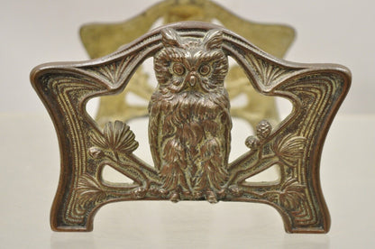 Antique Bronze Art Nouveau Owl Expandable Bookends Book Rack