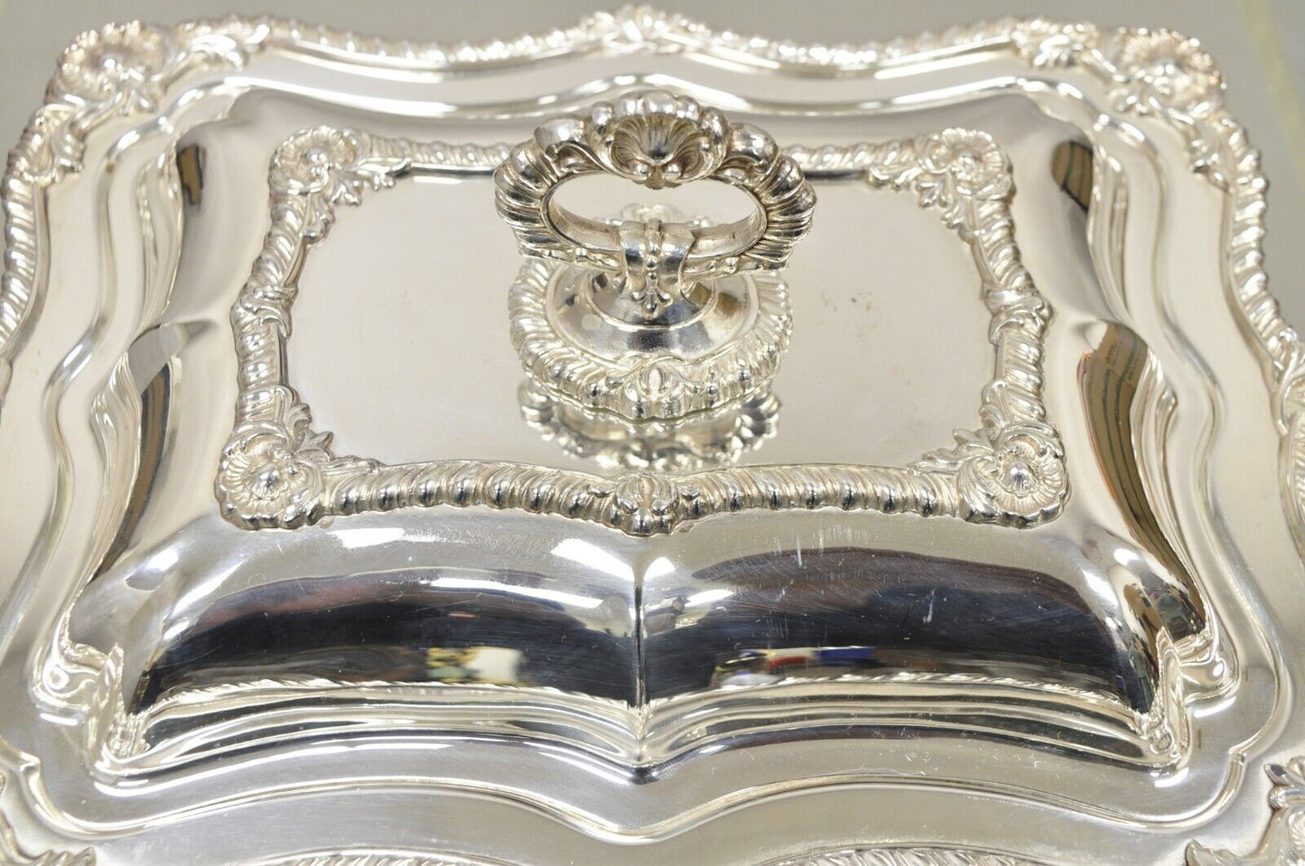 Silver Plated Victorian Scalloped Edge Lidded Vegetable Serving Platter Dish