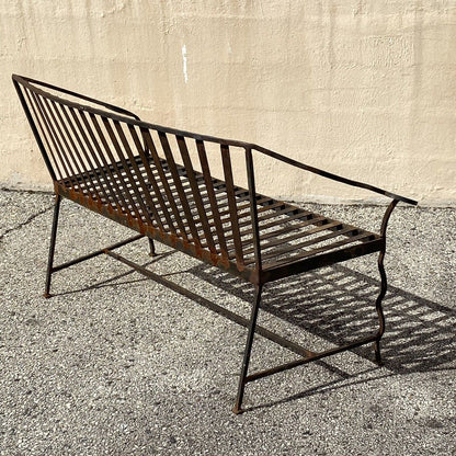 Vintage Hollywood Regency Wrought Iron Scrolling Garden Patio Loveseat Settee