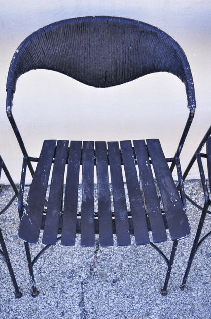 Arthur Umanoff Rattan Wicker Wrought Iron Mid Century Modern Chairs - Set of 4