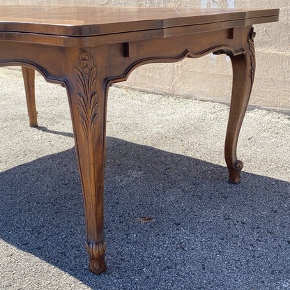 French Country Provincial Style Walnut Parquetry Inlay Extension Dining Table