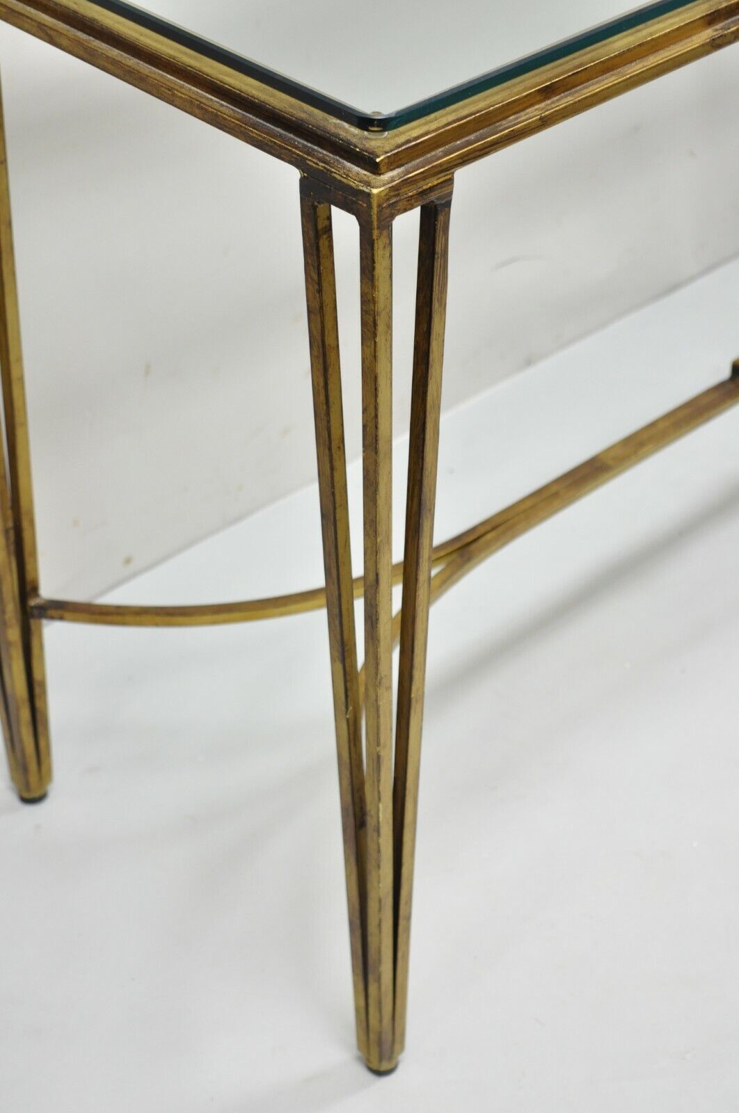 Italian Modern Gold Gilt Heavy Iron Base Glass Top 56" Console Sofa Hall Table