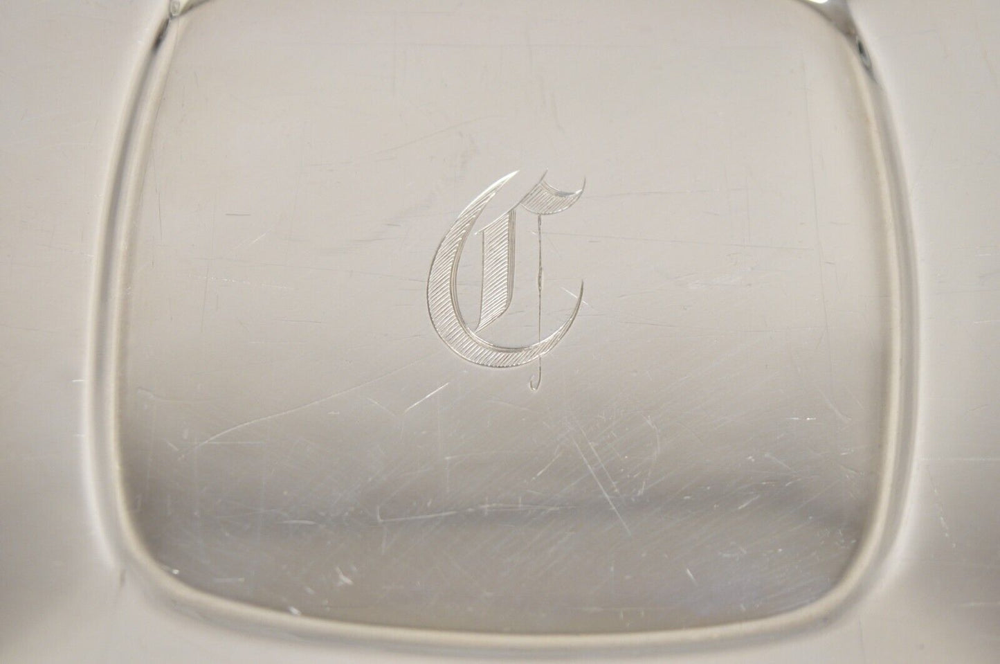 Antique LBS Co English Edwardian Silver Plated Square Platter Tray "C" Monogram