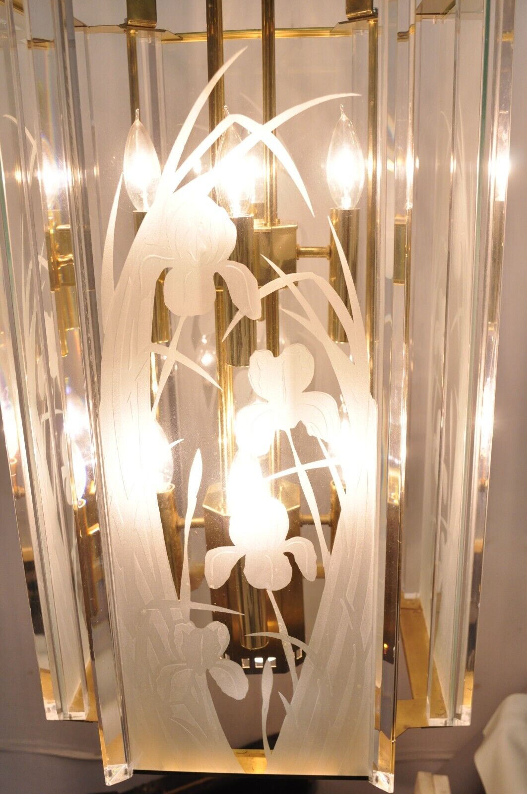 Vintage Fredrick Ramond Brass Lucite Glass Pendant Light Chandelier