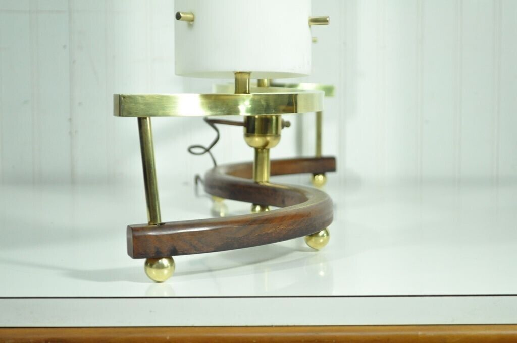 Vtg Mid Century Modern Stilnovo Brass Teak Glass "S" Table Lamp Arteluce Style