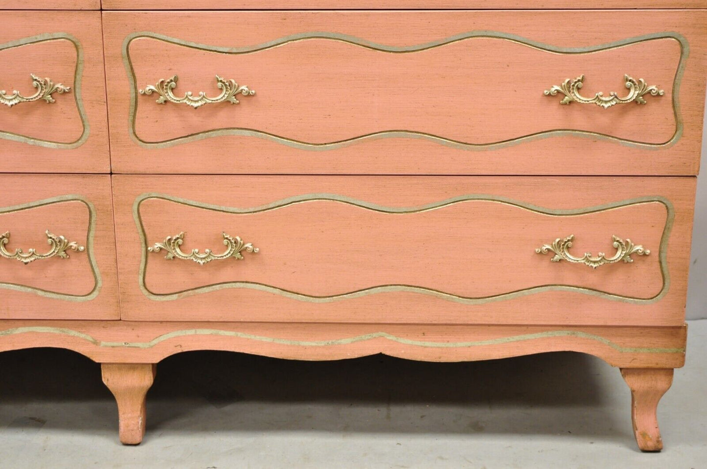 Vintage Hollywood Regency Dorothy Draper Style Bubblegum Pink 6 Drawer Dresser