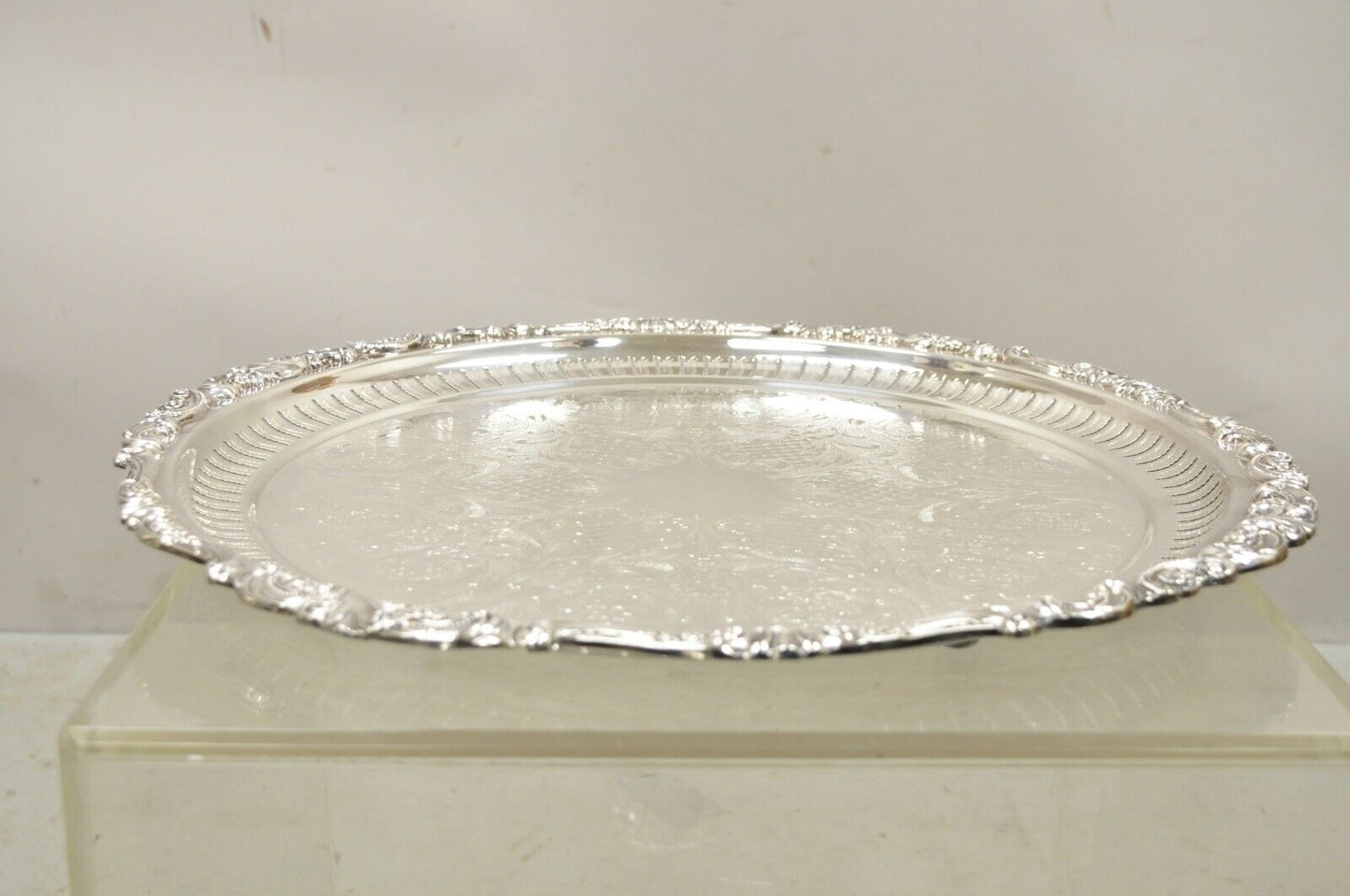 Vintage Wallace Baroque 298 Silver Plated 19” Round Serving Platter Tray