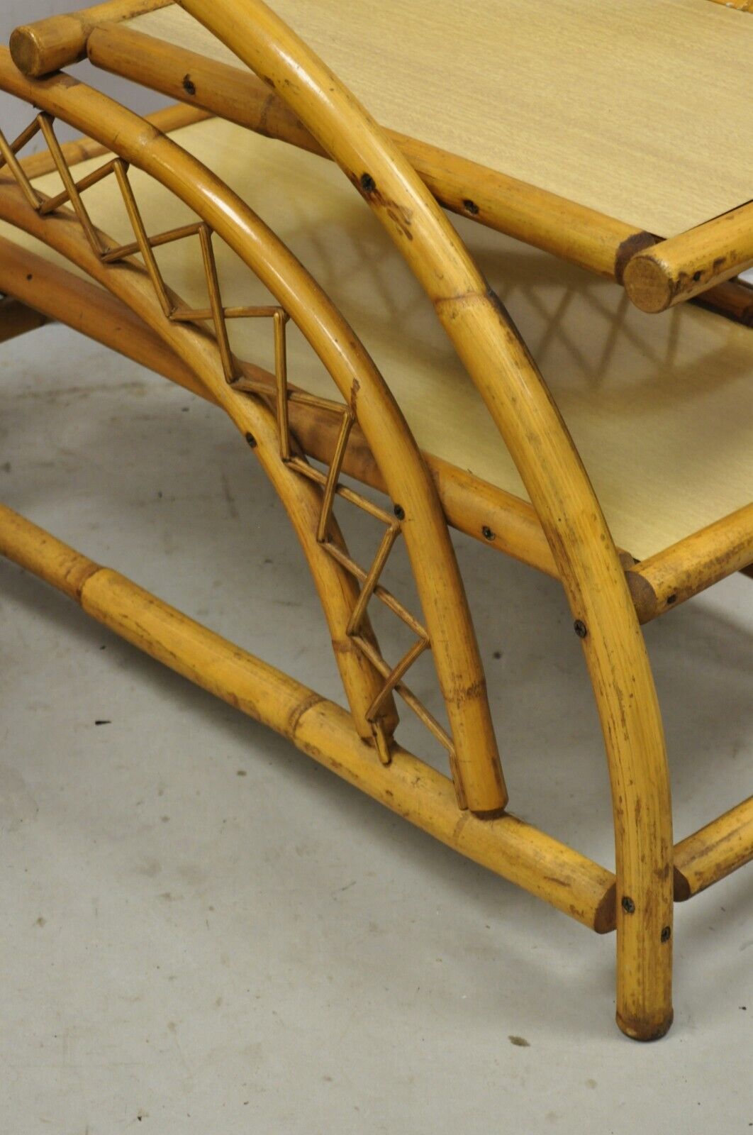 Vintage Tiki Rattan Bentwood Bamboo 2 Tier Sculptural End Tables - a Pair