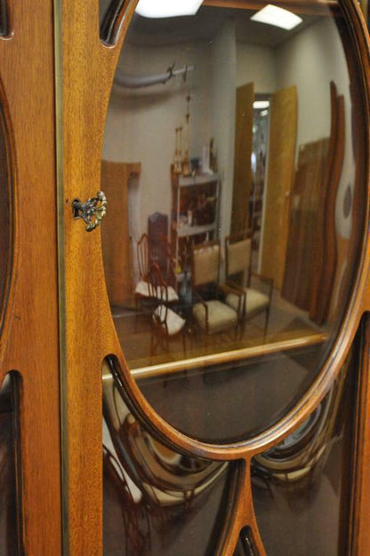Georgian Style Bubble Glass Satinwood Inlay Mahogany Bookcase Breakfront Cabinet