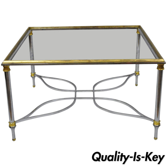 Neoclassical Maison Jansen Style Chrome Steel and Brass Square Coffee Table Base