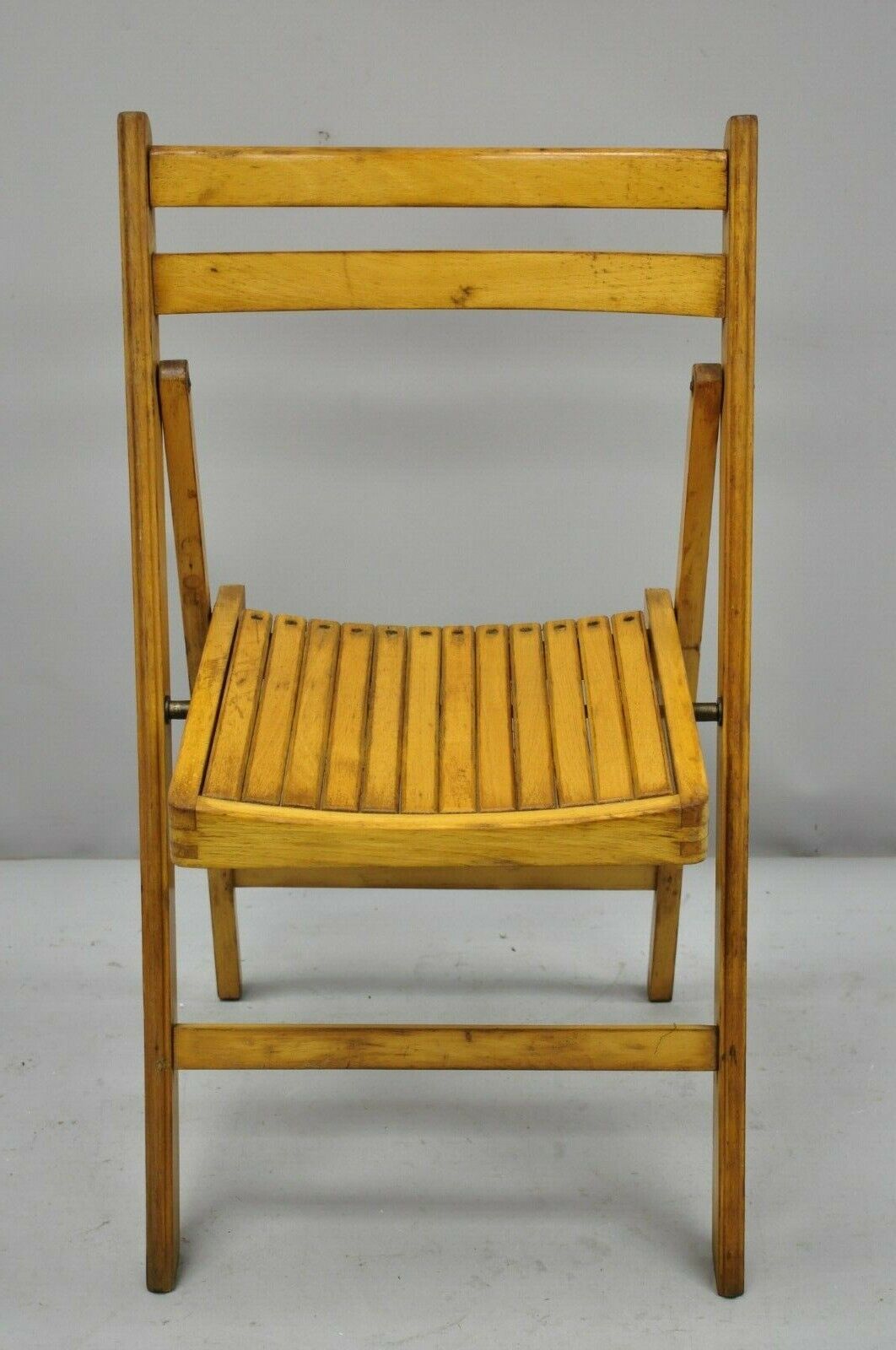 Vintage Wood Slat Seat Mid Century Modern Folding Dining Game Chairs