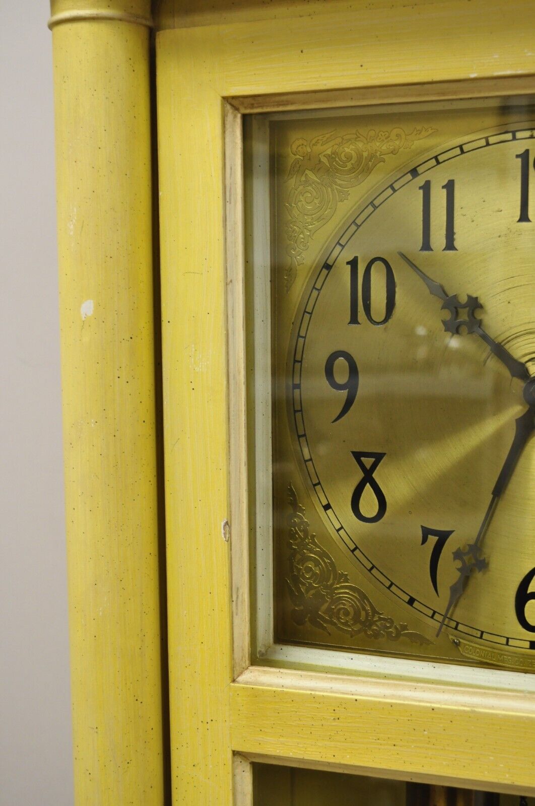 Antique Colonial Mfg Co Beige Painted Tall Case Federal Style Grandfather Clock