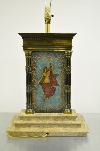 Vintage Neoclassical Style Figural Painted Nude Woman Bronze Marble Table Lamp