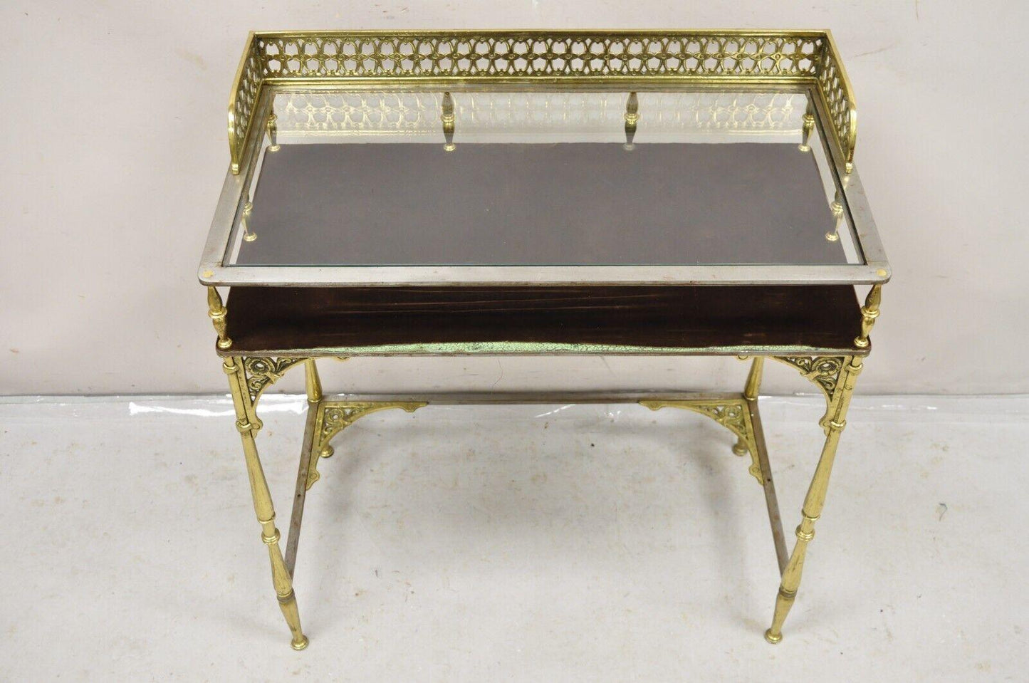 Antique French Renaissance Revival Oscar Bach Style Bronze & Iron Vanity Table