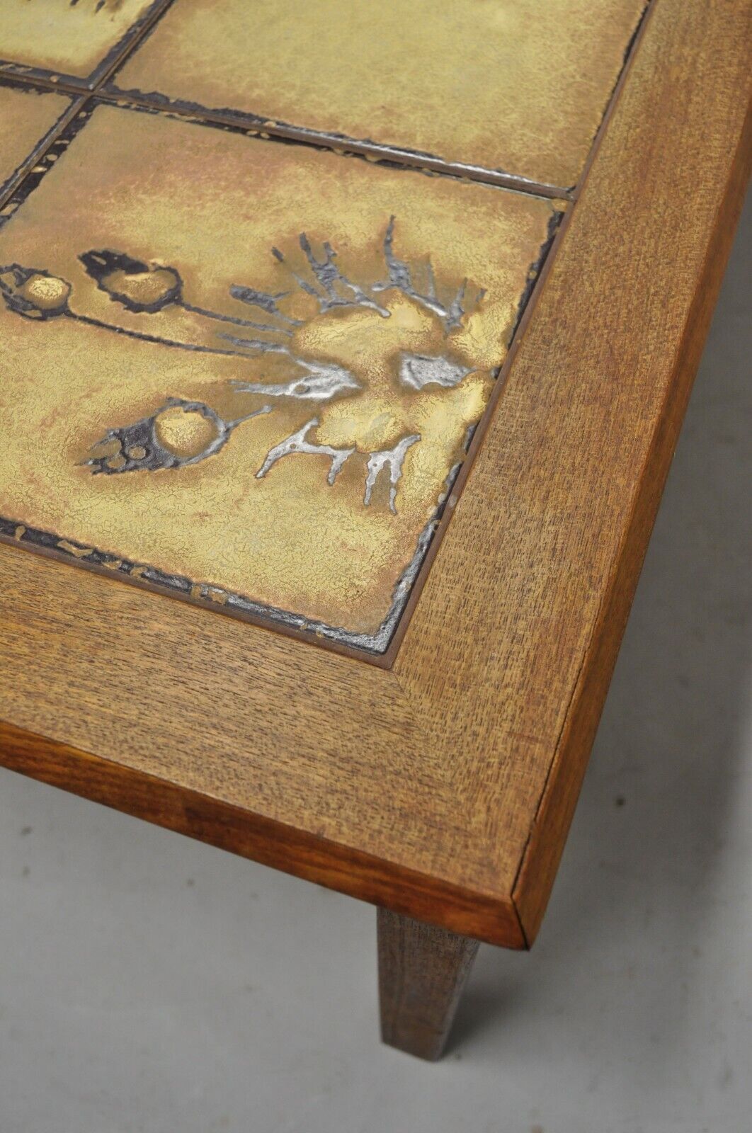 Vintage Mid Century Danish Modern Teak Wood Tile Top Rectangular Coffee Table