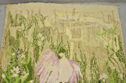 Vintage Art Nouveau Birds of Paradise Pink Green 48" x 33" Wool Rug Carpet