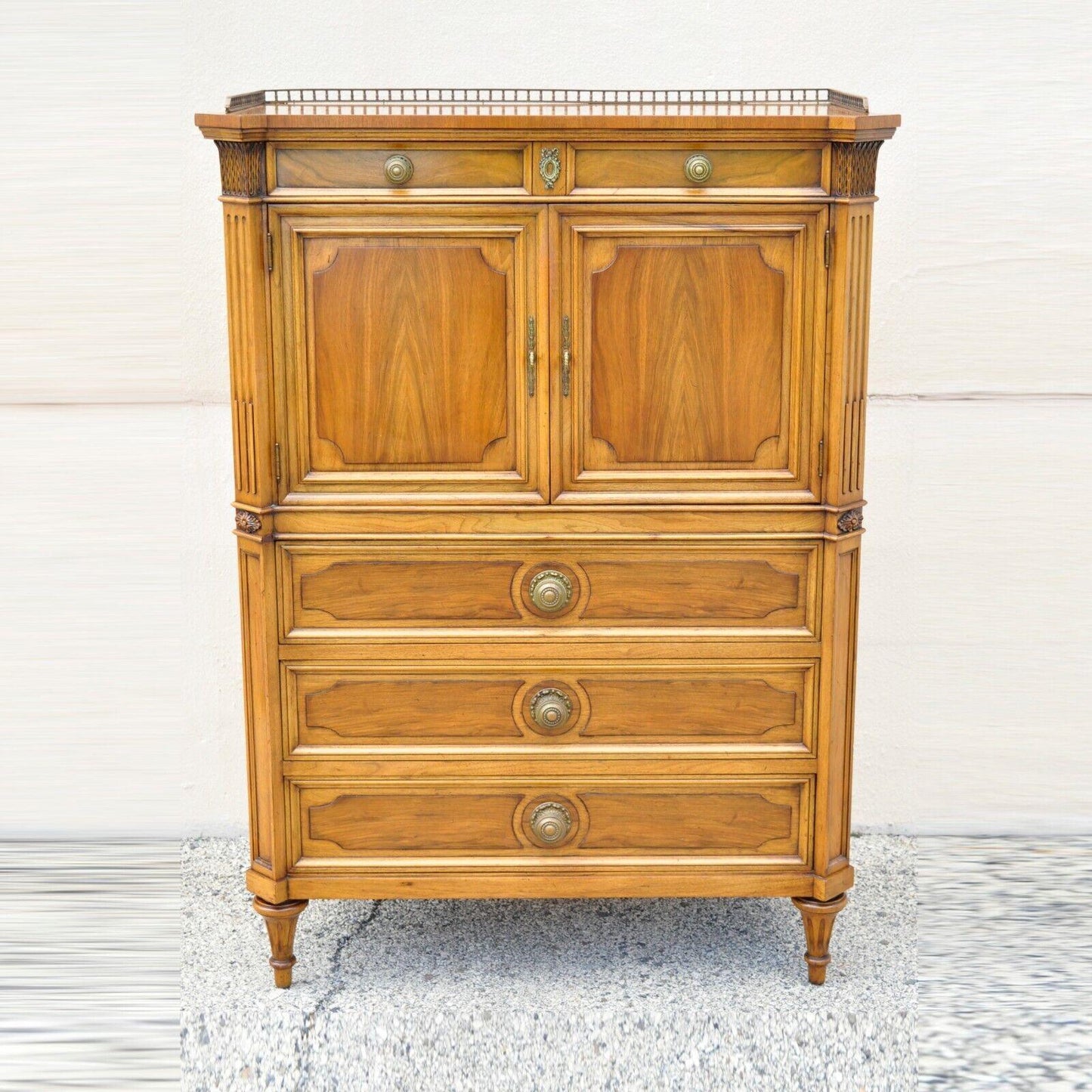 Karges French Regency Style Neoclassical Walnut Tall Chest Dresser Cabinet