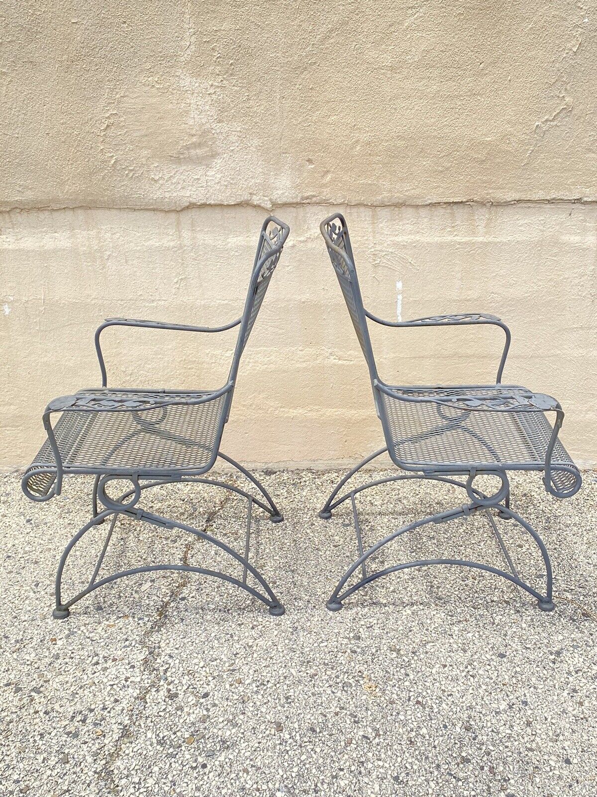 Vintage Meadowcraft Dogwood Coil Spring Wrought Iron Garden Patio Chair - a Pair