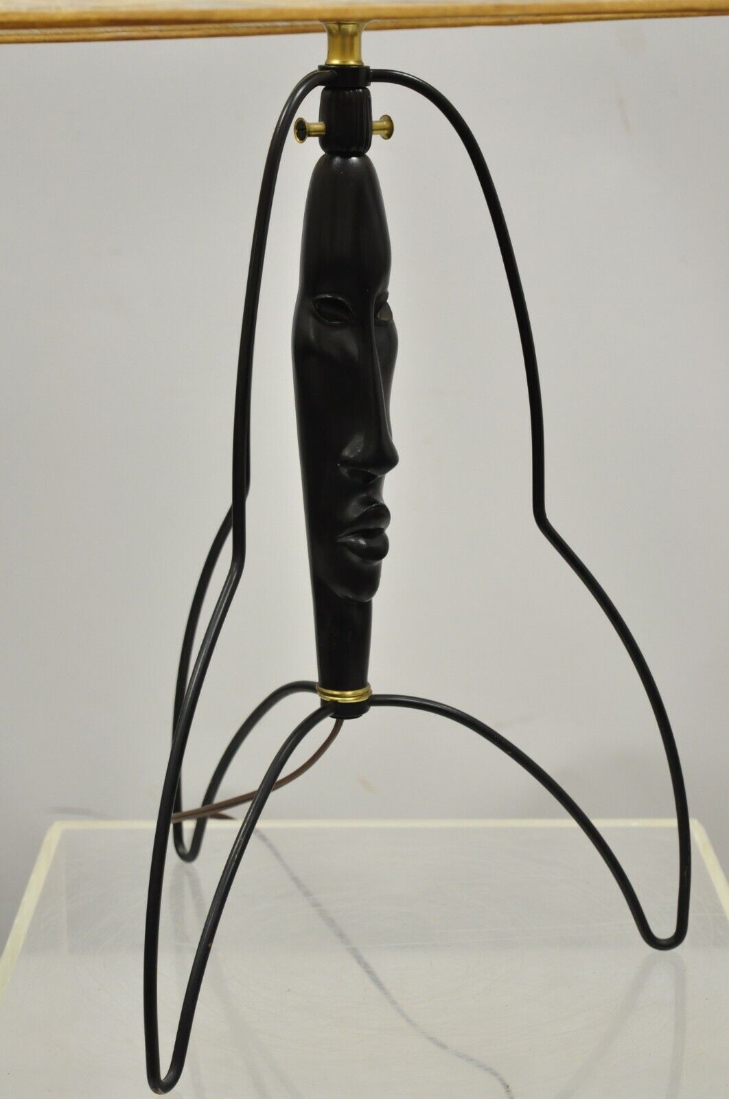 Mid Century Modern Black Figural Bust Head Iron Table Lamp Frederick Weinberg