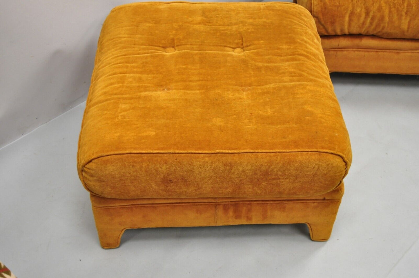Mid Century Modern Orange Oversized Upholstered Ottomans by Pembrook - A Pair