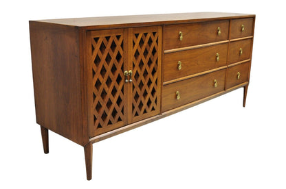 John Stuart Casalinda Vintage Mid Century Modern Walnut Credenza Triple Dresser