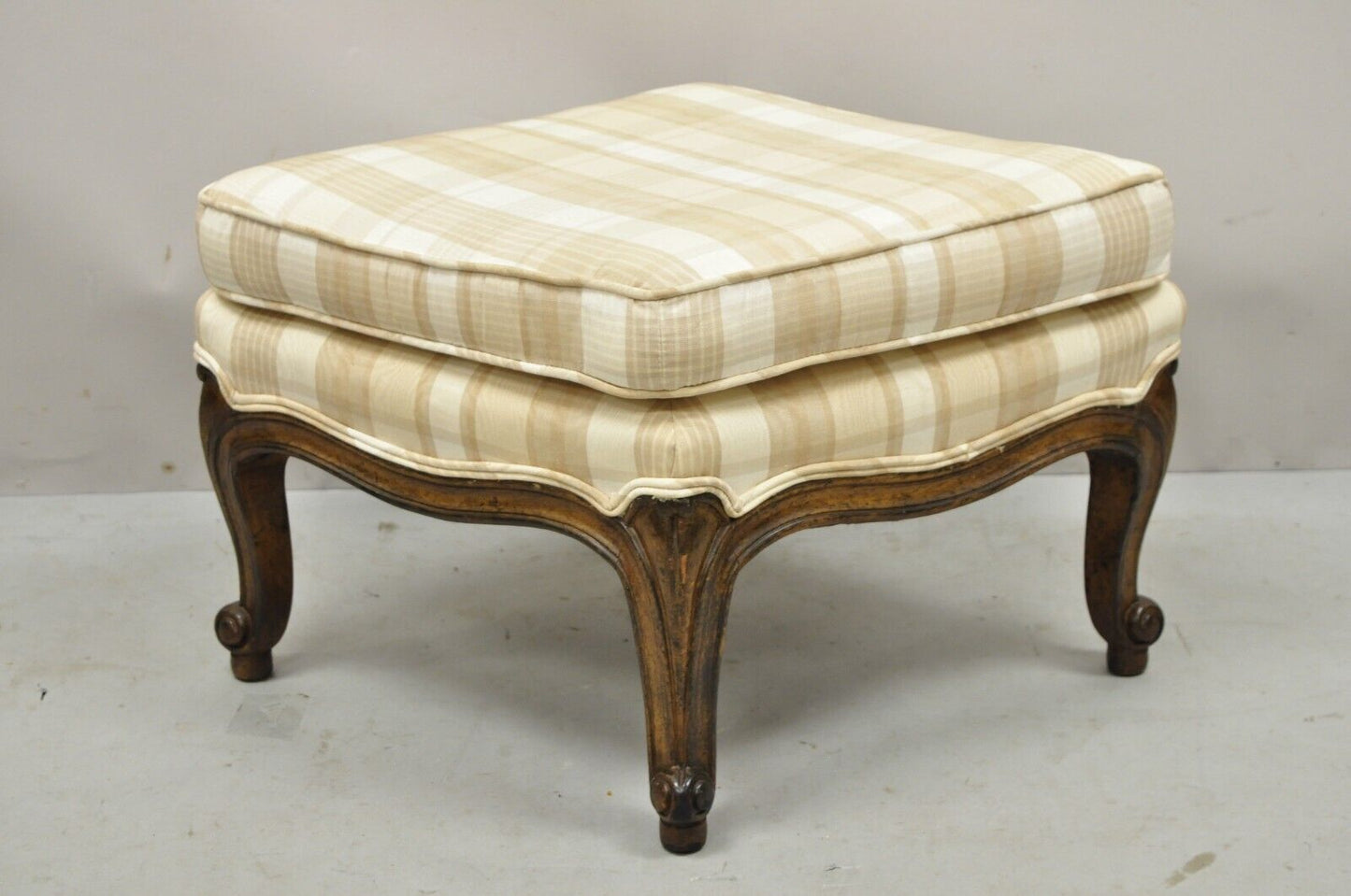 Vintage French Provincial Louis XV Style Diamond Shape Footstool Ottoman