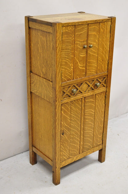 Antique Arts & Crafts Quartersawn Tiger Oak Bar Liquor Cabinet with Drawer