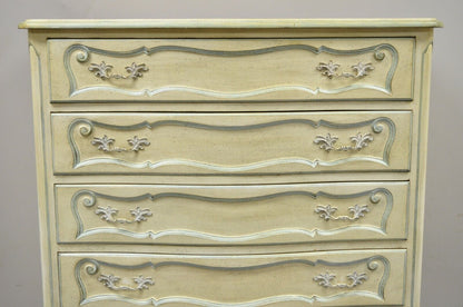 Vintage French Provincial Cream Blue Paint Tall Narrow Custom 65" Chest Dresser