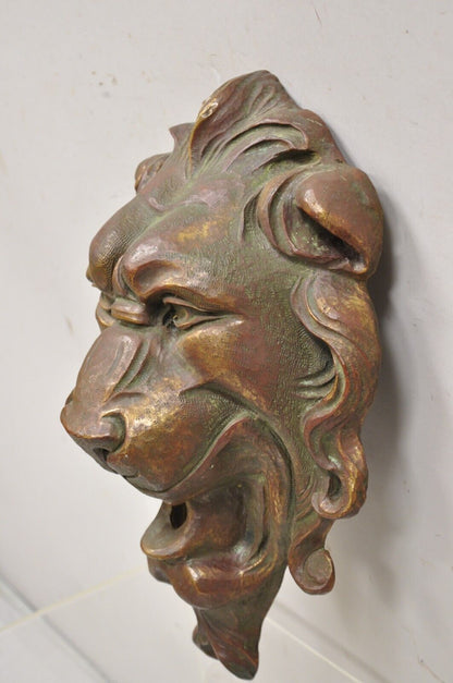 Antique Cast Bronze English Regency Lion Head Garden Wall Mounted Fountain Plate