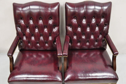 Hancock & Moore Oxblood Burgundy Leather Chesterfield Tufted Office Chairs Pair