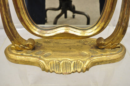 Italian Hollywood Regency Carved Gold Giltwood Distressed Small Vanity Mirror