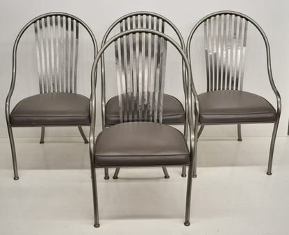 4 Shaver Howard Brushed Steel Metal Mid Century Modern Design Dining Chairs