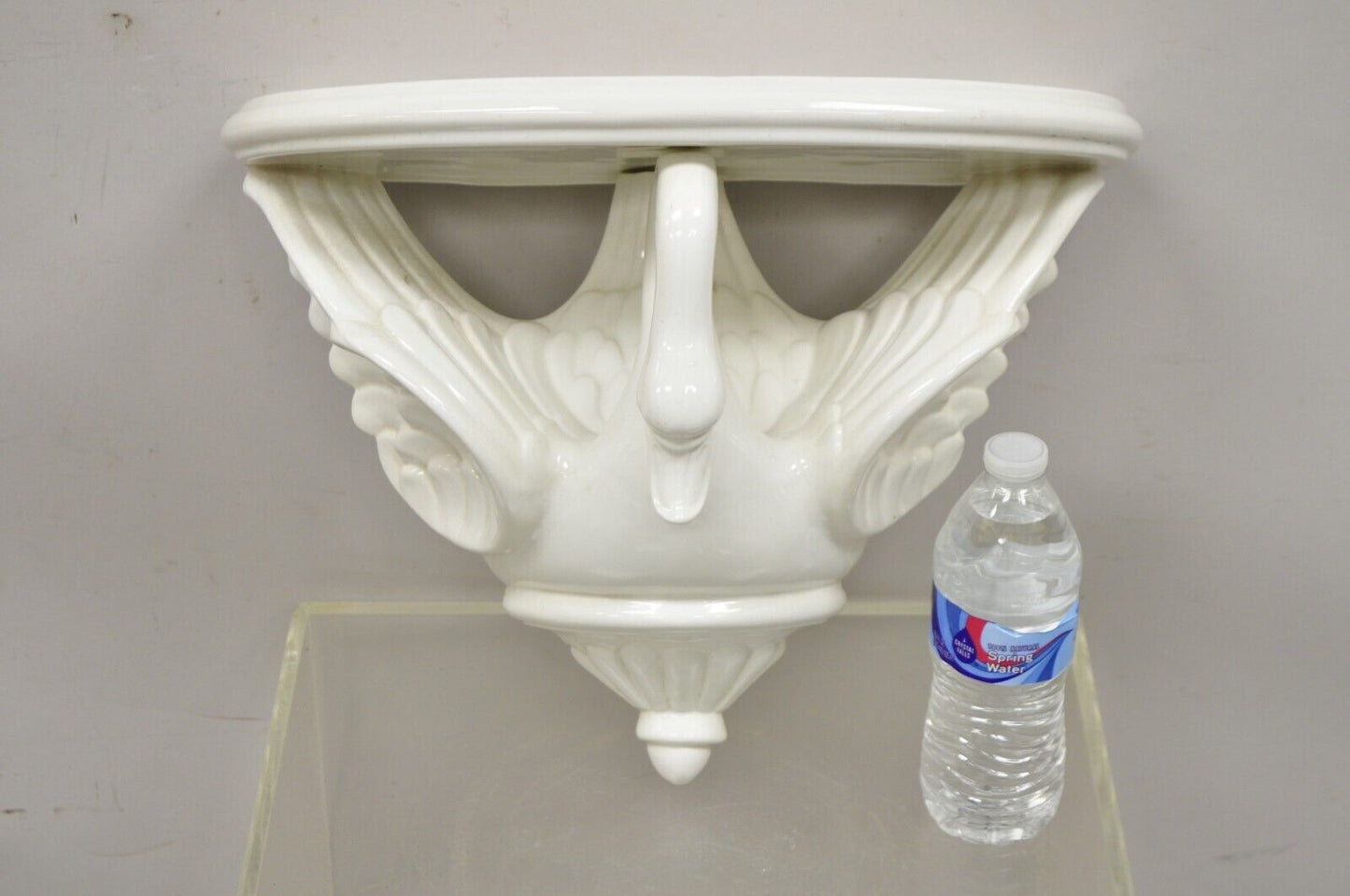 Vtg Italian Ceramic White Swan Bird Form Regency Style Wall Bracket Wall Shelf