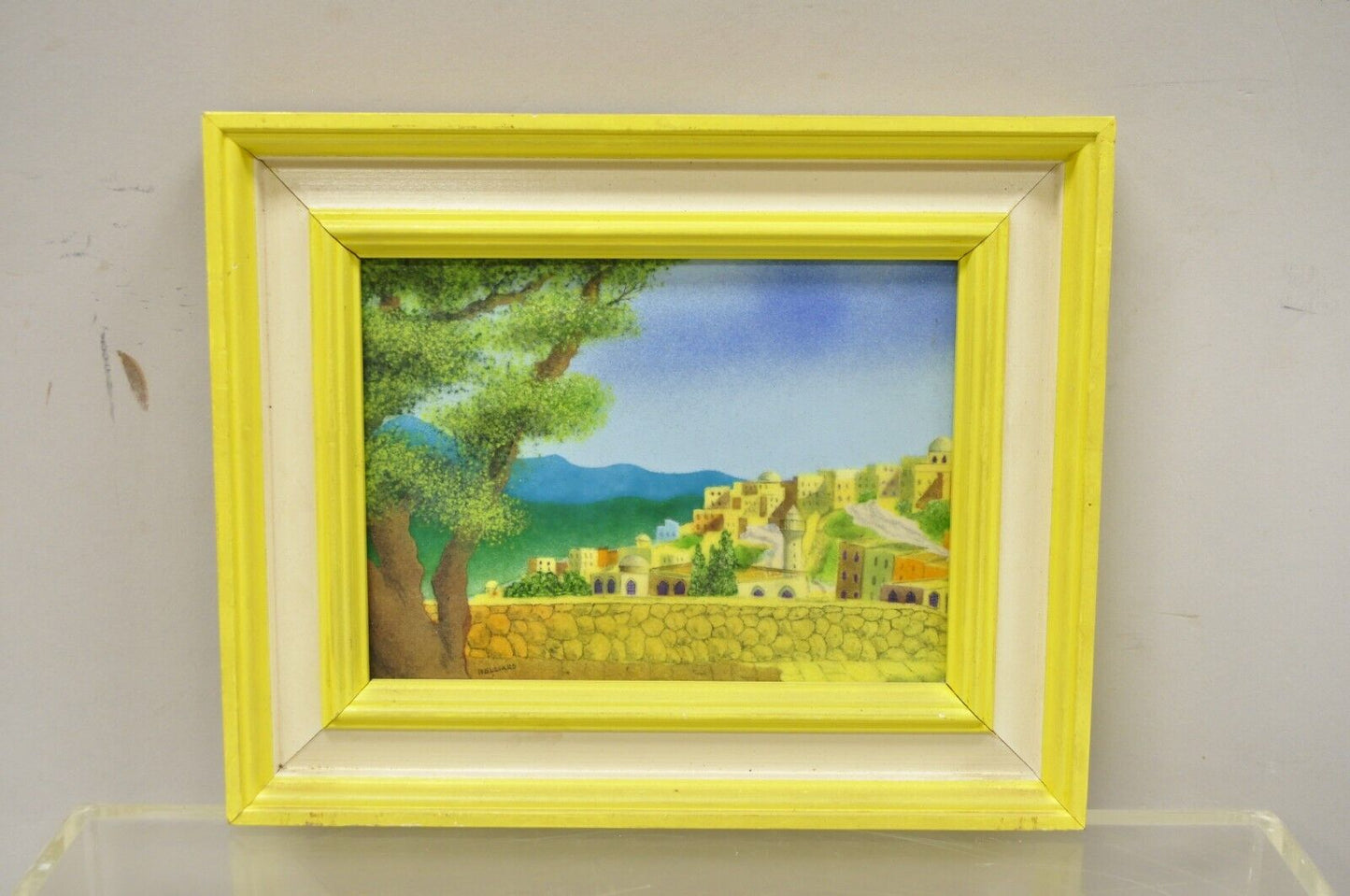 Daniel Belliard Enamel on Copper Small Framed Painting Yellow Countryside