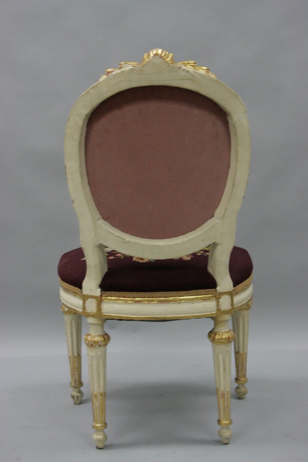 Antique French Louis XVI Style Carved Floral Needlepoint Accent Chair White Gold