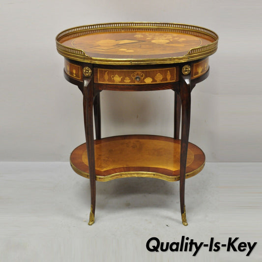 French Louis XV Style Marquetry Inlay Bronze Ormolu Accent Side Table