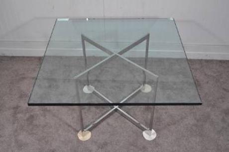 Vintage Mid Century Modern Chrome X Base Square Coffee Table Milo Baughman Era