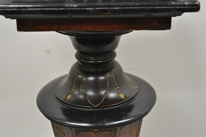 Antique Ebonized Victorian Aesthetic Movement Marble Top Pedestal Plant Stand