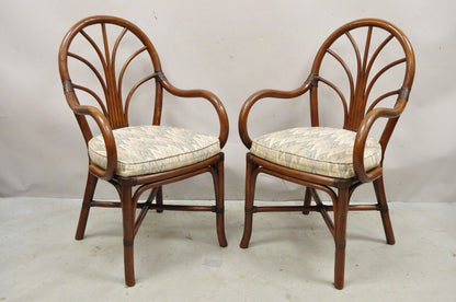 Vintage Bentwood Rattan Hollywood Regency Fan Back Dining Chairs - Set of 4