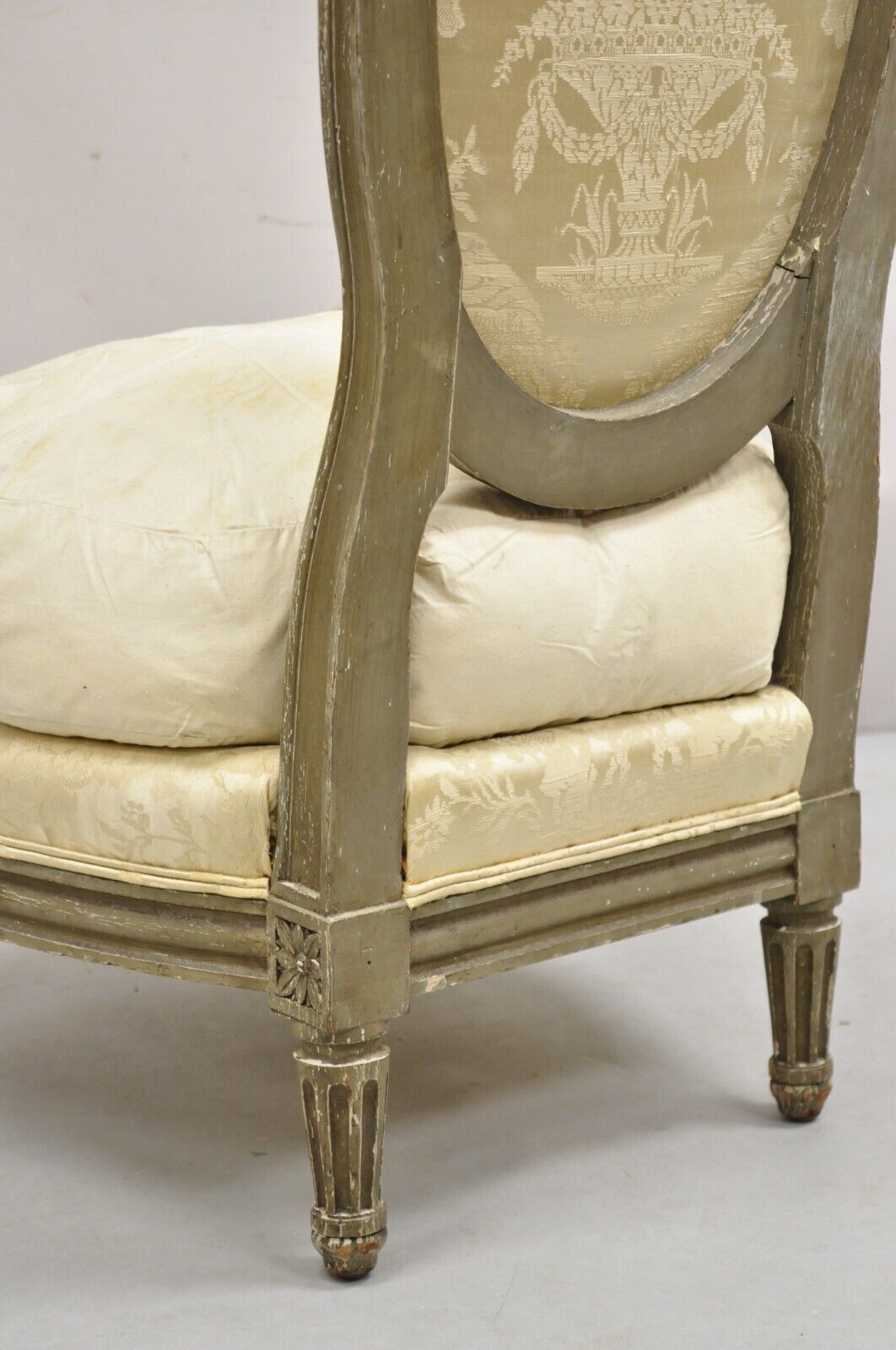Antique French Louis XVI Style Distress Painted Boudoir Slipper Low Chair