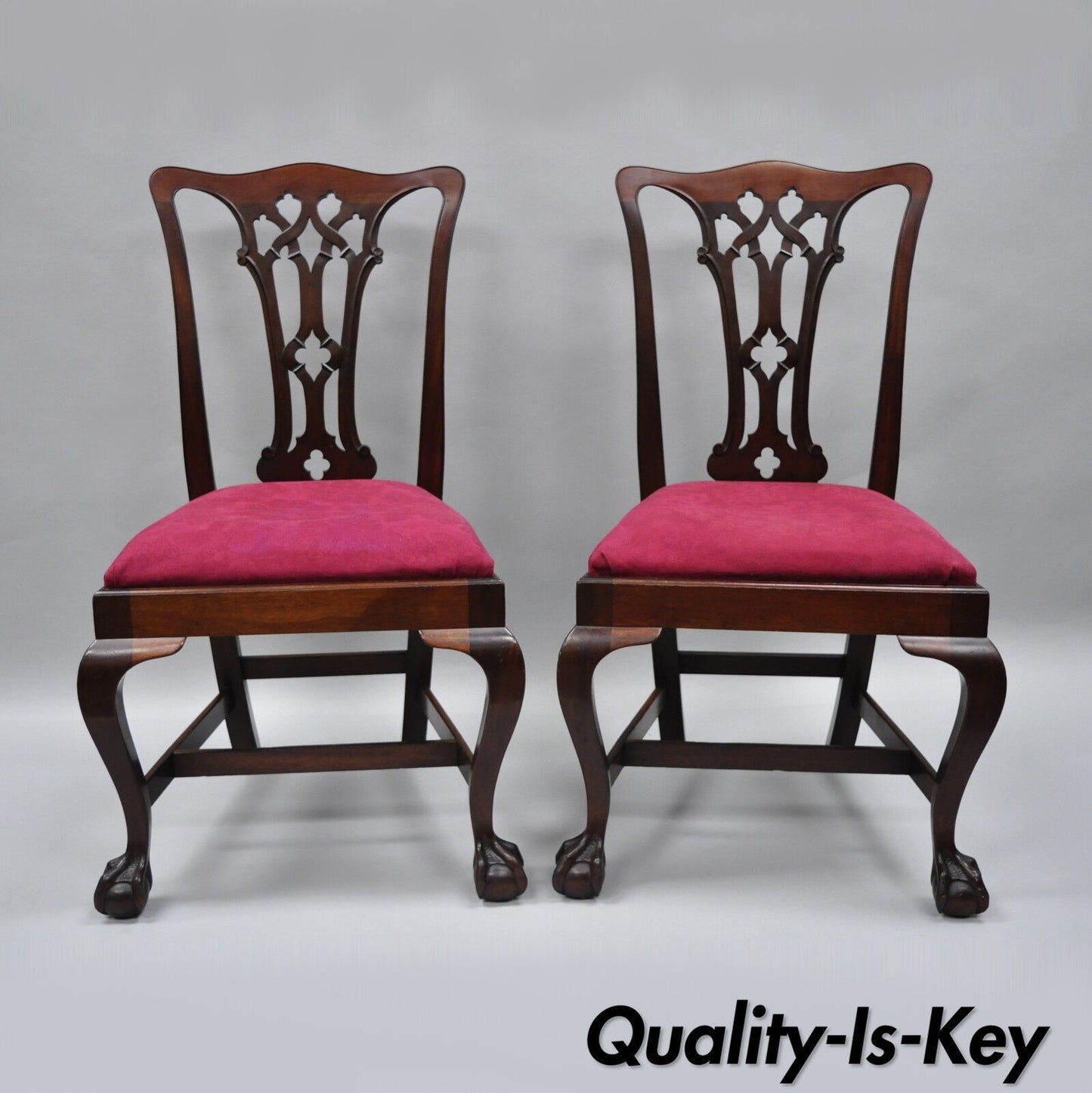 T. Robinson & Sons Makers Antique Solid Mahogany Chippendale Style Side Chairs
