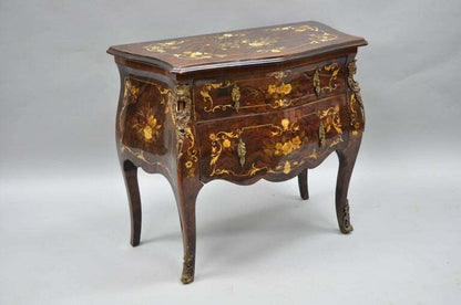 Pair Italian Inlaid French Louis XV Bombe Nightstands Commode by Roma Furniture