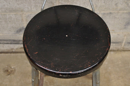 Antique American Industrial Gray Metal Drafting Stool Artist Work Chair