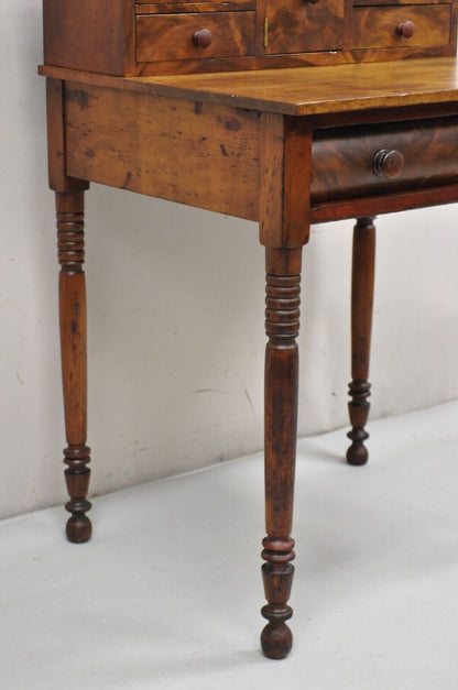 Antique Mahogany American Empire Colonial Small Secretary Writing Desk Table