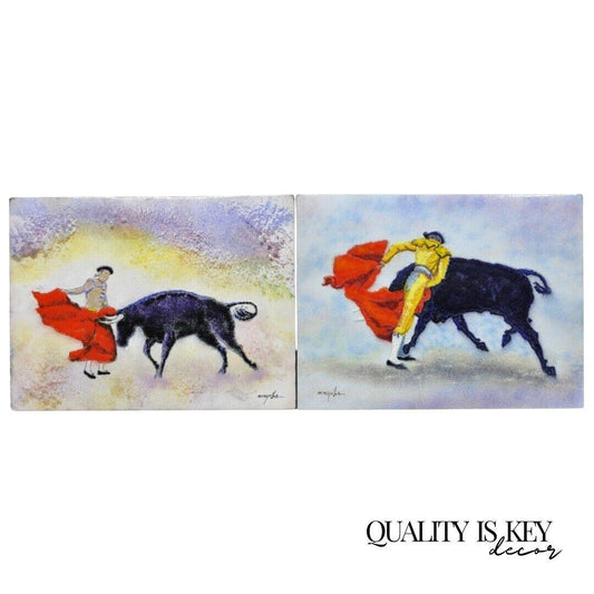 Dom Dominic Mingolla Enamel on Copper Painting Spanish Matador 9 x 12 - a Pair