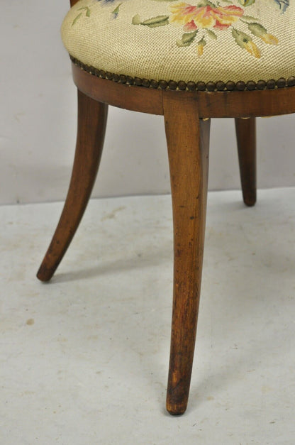 Vintage Italian Biedermeier Saber Leg Accent Side Chair with Needlepoint Seat