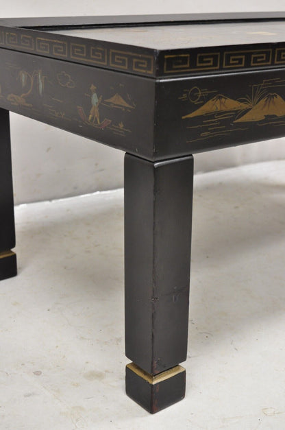 Vintage Katherine Henick Chinoiserie Chinese Black Hand Painted Coffee Table