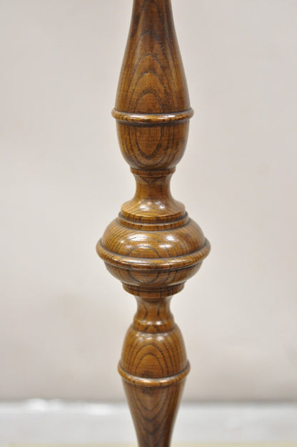 Vtg Italian Renaissance Jacobean Turn Carved Oak Wood 18.5" Candlesticks a Pair