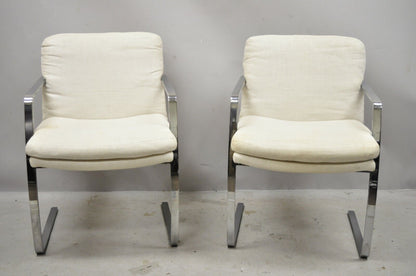 Mid Century Modern BRNO Style Chrome Cantilever Lounge Arm Chairs (B) - a Pair