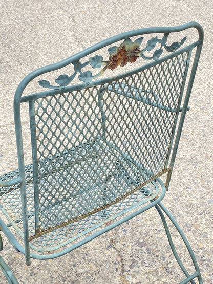 Meadowcraft Dogwood Green Wrought Iron Outdoor Patio Coil Spring Chairs -  Pair